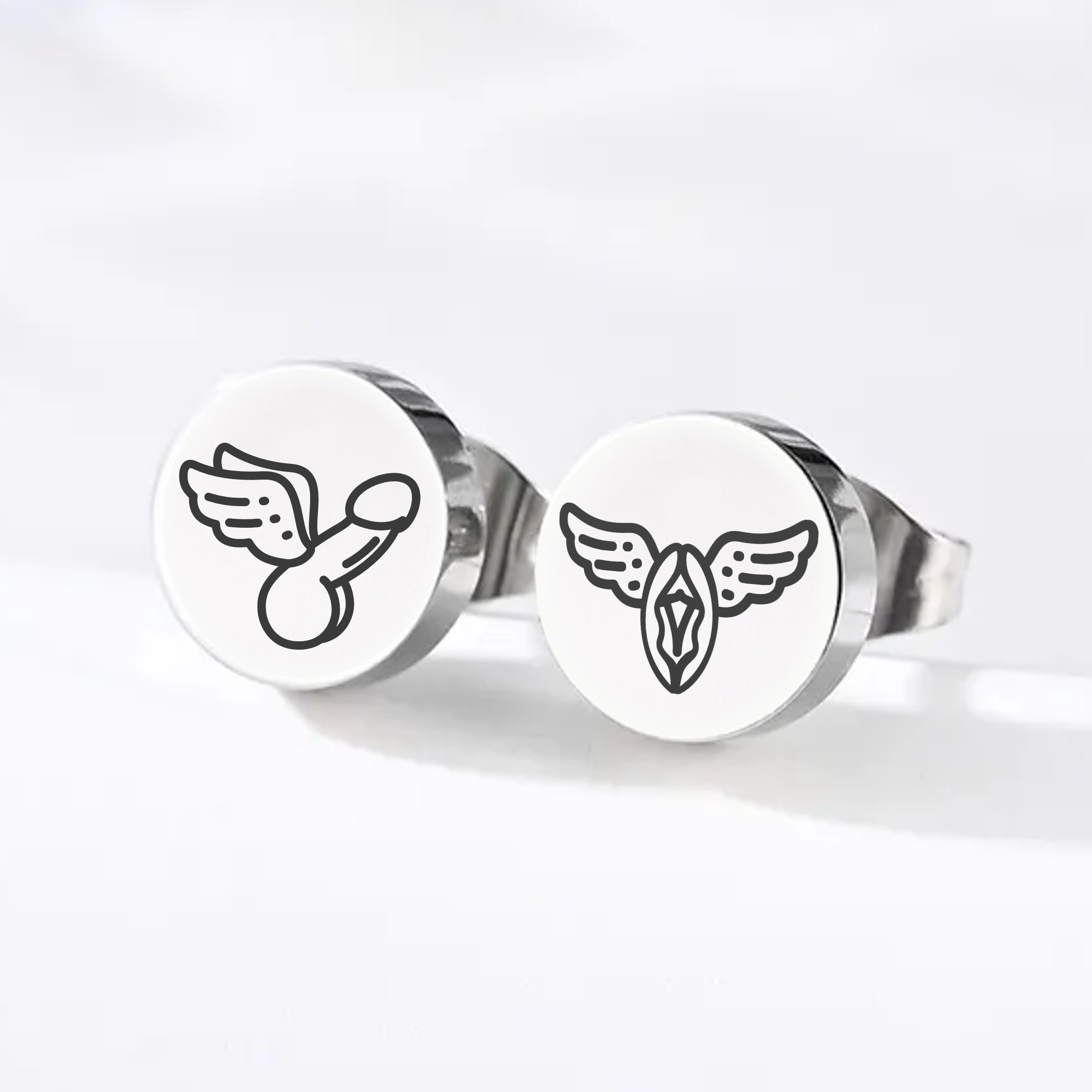 Winged Penis and Vagina, Stud Earrings